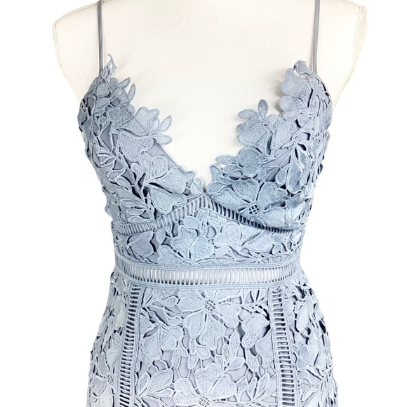 Bardot Botanical Lace Dress in Dusty Blue - Picture 6 of 15